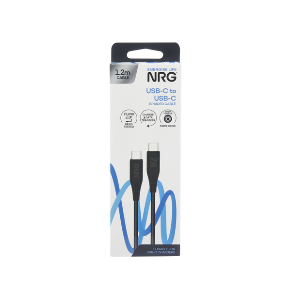 NRG 1.2M USB-C To USB-C Cable Black Braided 1 pack