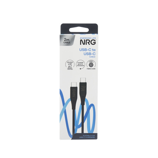 NRG 2M USB-C To USB C Cable - Black 1 pack