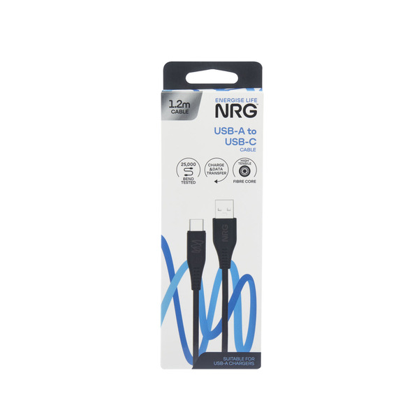 NRG 1.2M USB-A To USB-C Cable Black 1 pack