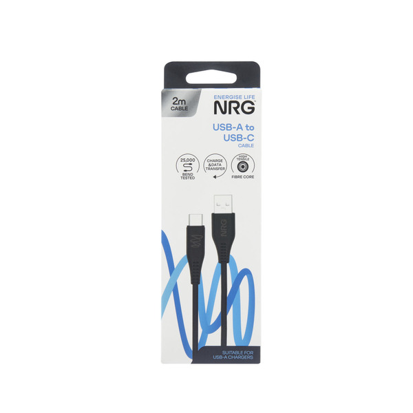 NRG 2M USB-A To USB-C Cable Black 1 each