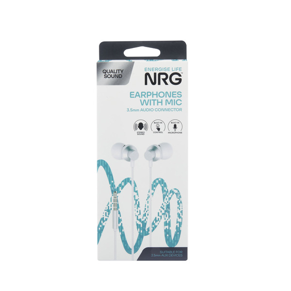 NRG Wired Earphones With Mic 3.5mm Audio 1 each