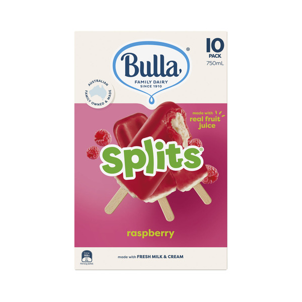 Calories in Bulla Splits Raspberry Ice Cream Sticks 10 pack
