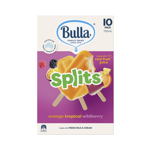 Calories in Bulla Splits Multi Flavoured Ice Cream Sticks 10 pack