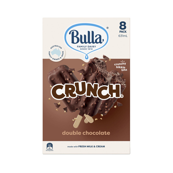 Calories in Bulla Crunch Double Chocolate Ice Cream Sticks 8 pack