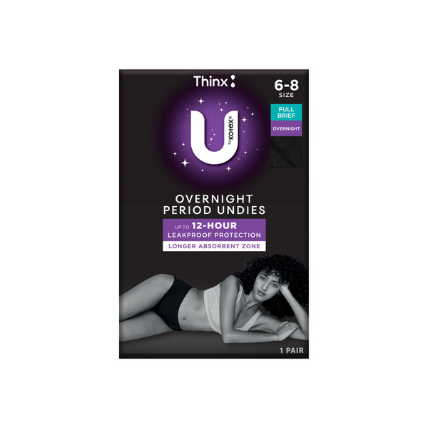 U By Kotex Overnight Period Underwear Brief Black Size 6-8 1 pack