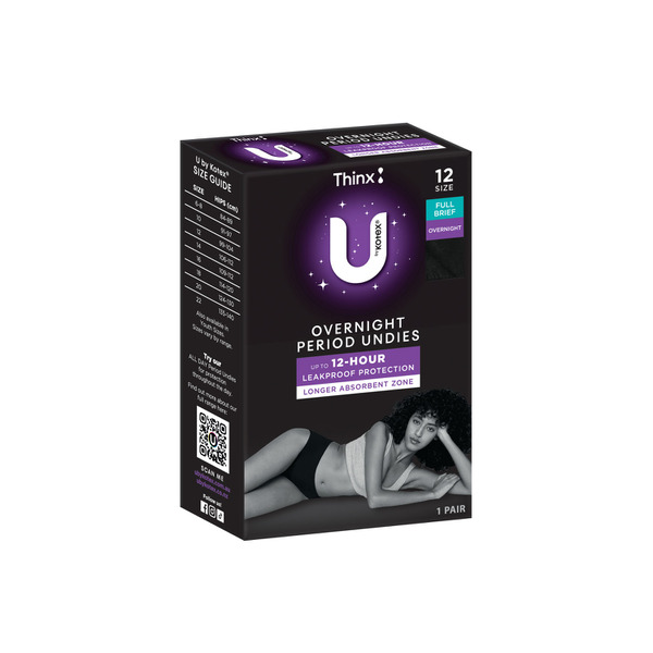 U By Kotex Overnight Period Underwear Brief Black Size 12 1 pack