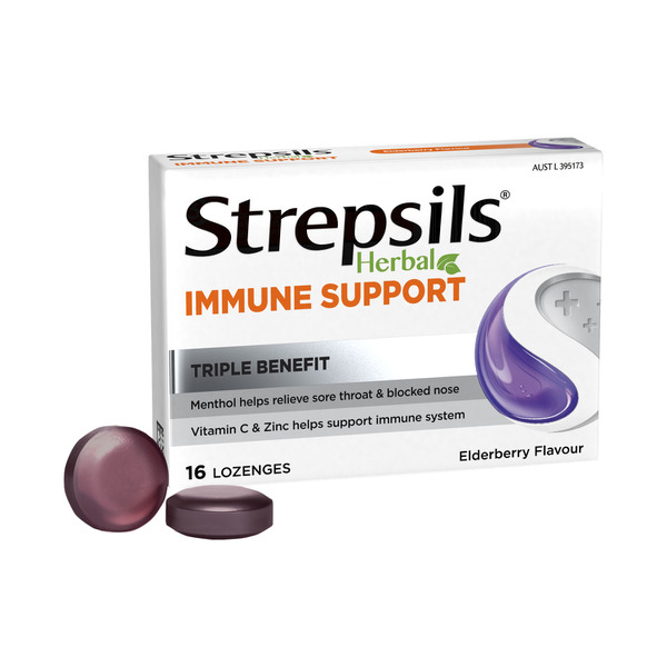 Strepsil Herbal Immune Sore Throat Elderberry | 16 pack