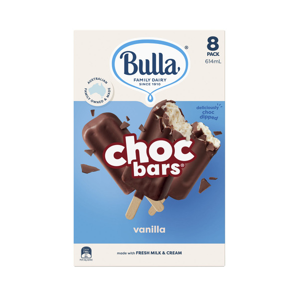 Bulla Ice Cream Choc Bars Vanilla 8Pack