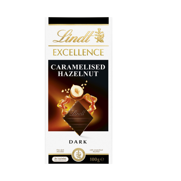 Calories in Lindt Excellence Caramelised Hazelnut Dark Chocolate Block