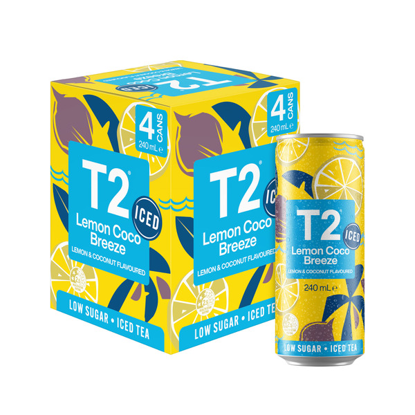 T2 Iced Tea Lemon Coco Breeze Low Sugar Ice Tea Multipack Cans 240mL x 4 Pack