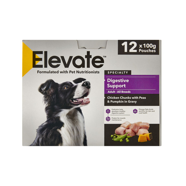 Elevate Digestive Support Dog Chicken Chunks With Peas & Pumpkin In Gravy 12X100g