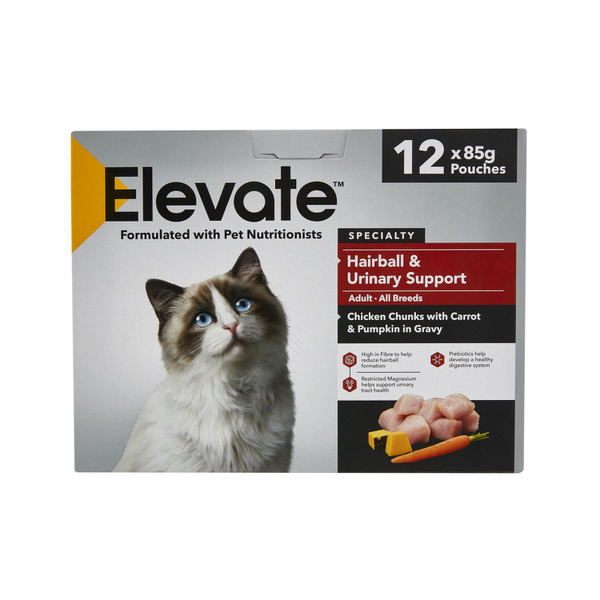 Elevate Pouch Hairball & Urinary Support Cat Food Chunks 12x85g