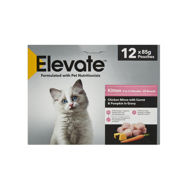 Elevate Pouch Cat Food Kitten Chicken Mince In Gravy 12x85g