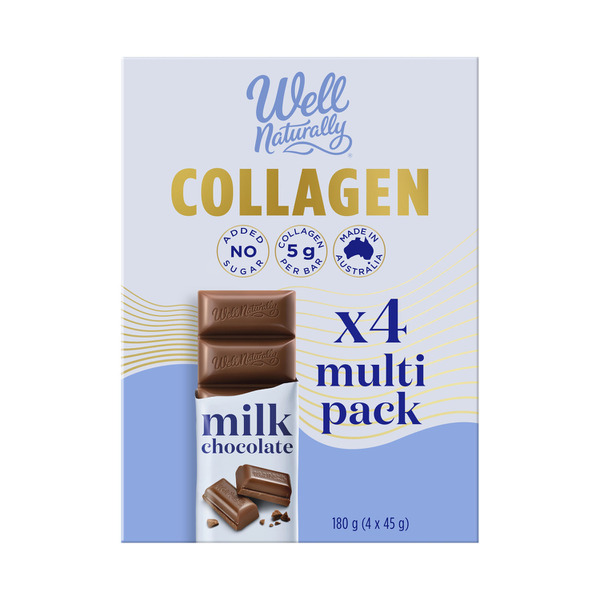 Well Naturally No Sugar Added Collagen Bar Milk Chocolate 4x45g