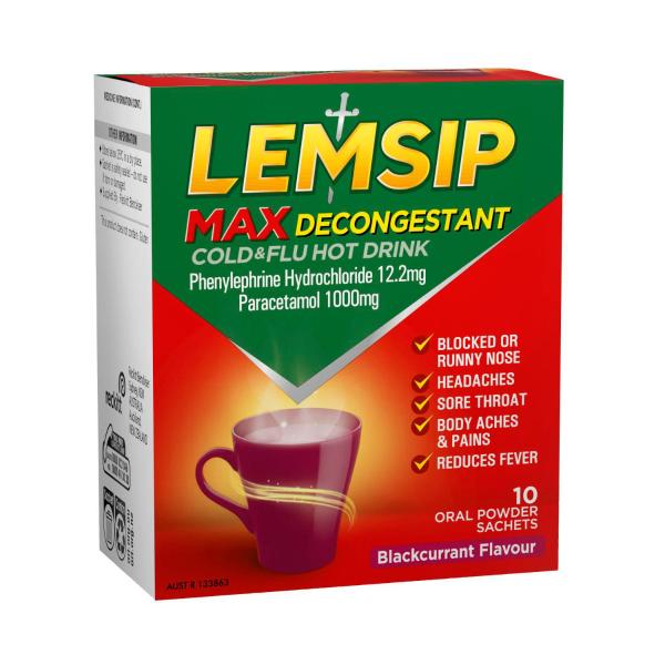 Max Decongestant Cold and Flu Blackcurrant Hot Drink with Paracetamol