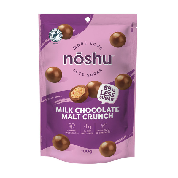 Noshu Less Sugar Bites Milk Chocolate Malt Crunch | 100g