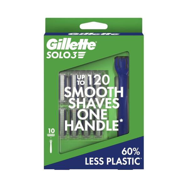 Gillette Solo 3 10 Men's Disposable Razor Blade 1 Handle + 10 Refills