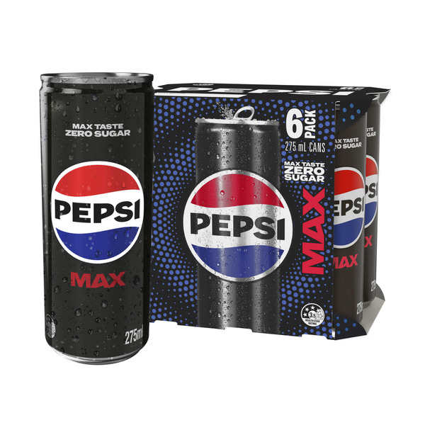 Pepsi Max No Sugar Cola Soft Drink Mini Cans Multipack 275mL x 6 Pack