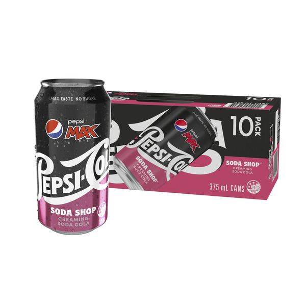 Pepsi Max No Sugar Creaming Soda Cola Soft Drink Cans Multipack 375mL x 10 Pack