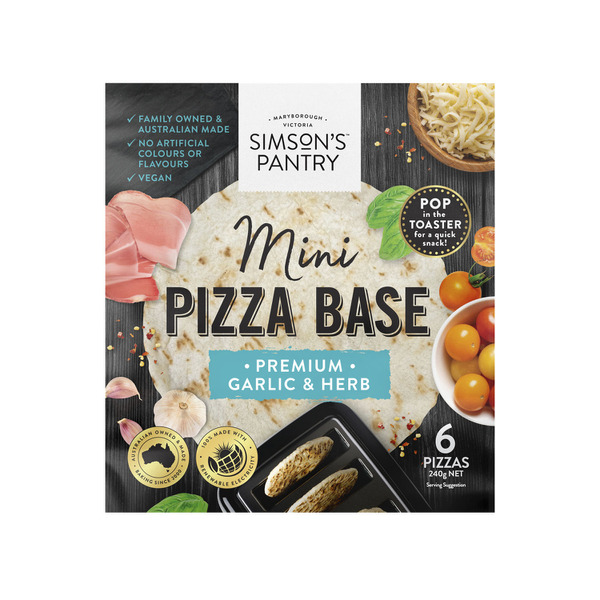 Buy Simson's Pantry Premium Mini Pizza Bases Garlic And Herb 6 Pack 240g