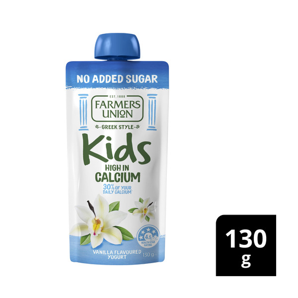 Farmers Union No Added Sugar Kids Yogurt Pouch Vanilla 130g