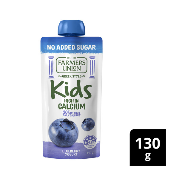 Farmers Union No Added Sugar Kids Yogurt Pouch Blueberry 130g