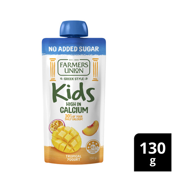 Farmers Union No Added Sugar Kids Yogurt Pouch Tropical 130g