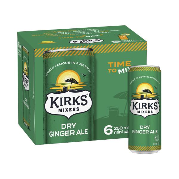 Kirks Mixers Ginger Ale Mini Cans 6x250mL