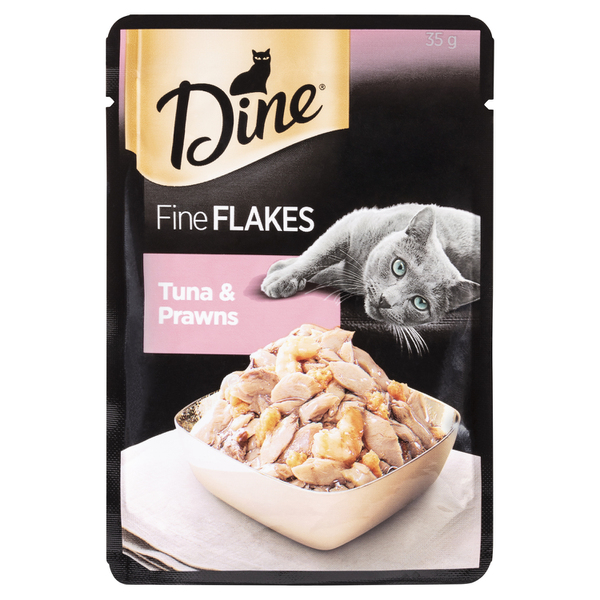 Dine Fine Flakes Wet Cat Food Tuna & Succulent Prawns | 35g