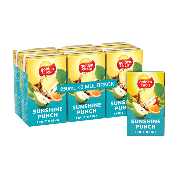 Golden Circle Sunshine Punch Fruit Drink Lunch Box Multipack Poppers 6x250mL