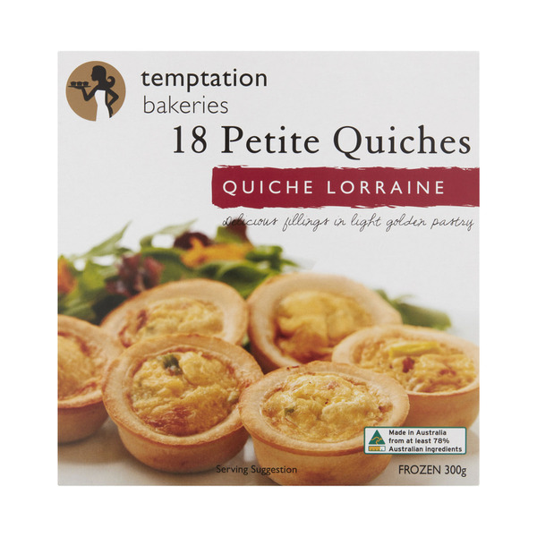Buy Temptation Frozen Petite Quiche Lorraine's 18 pack 300g | Coles