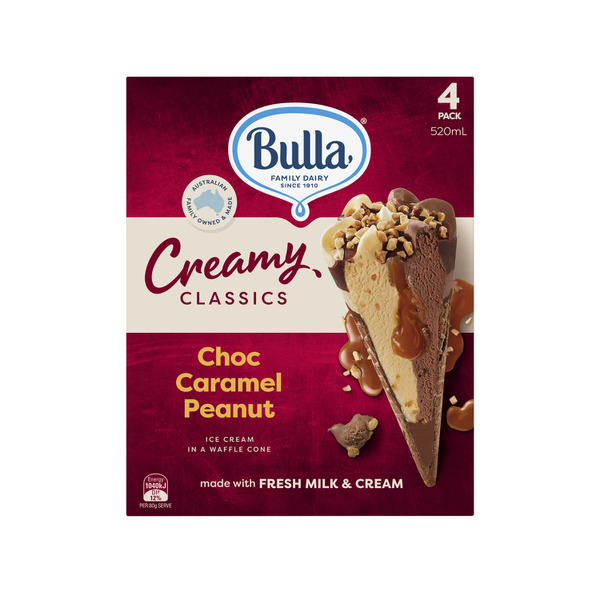 Bulla Creamy Classics Choc Caramel Peanut Cone 4 Pack