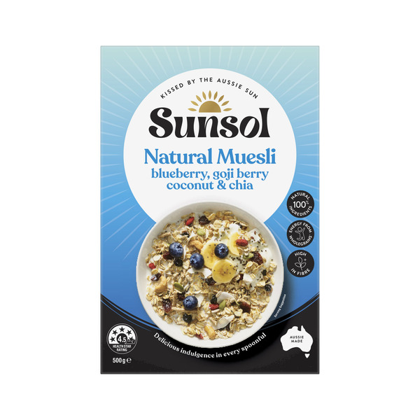 Sunsol Natural Muesli Blueberry Goji Berries Coconut & Chia