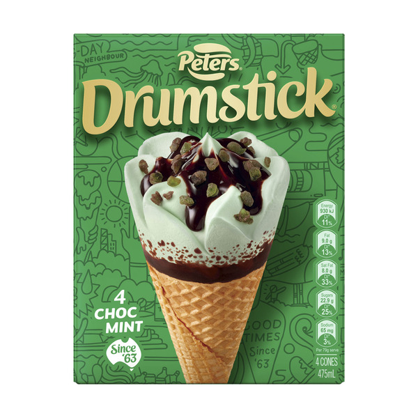 Peters Drumstick Choc Mint Ice Cream 4 pack | 475mL
