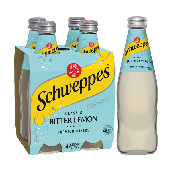 Schweppes Bitter Lemon Soft Drink Classic Mixers Multipack 300mL x 4 Pack 4 pack