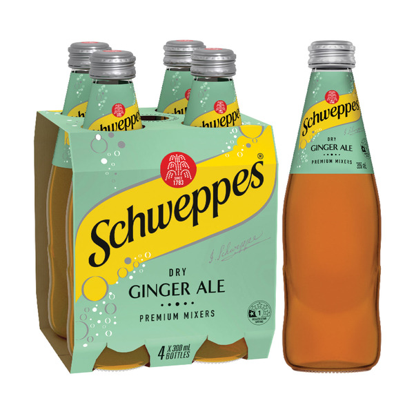 Schweppes Dry Ginger Ale Soft Drink Bottle Mixers Multipack 300mL x 4 Pack 4 pack