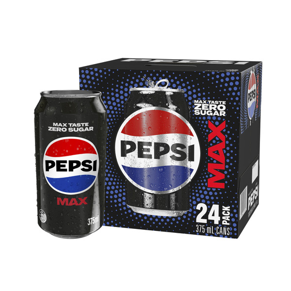 Pepsi Max No Sugar Cola Soft Drink Cans Multipack 375mL x 24 Pack