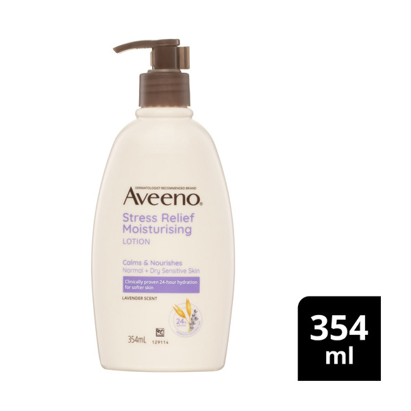 Aveeno Stress Relief Moisturising Non-Greasy Lavender Scented Body Lotion 24-Hour Hydration Normal Dry Sensitive Skin