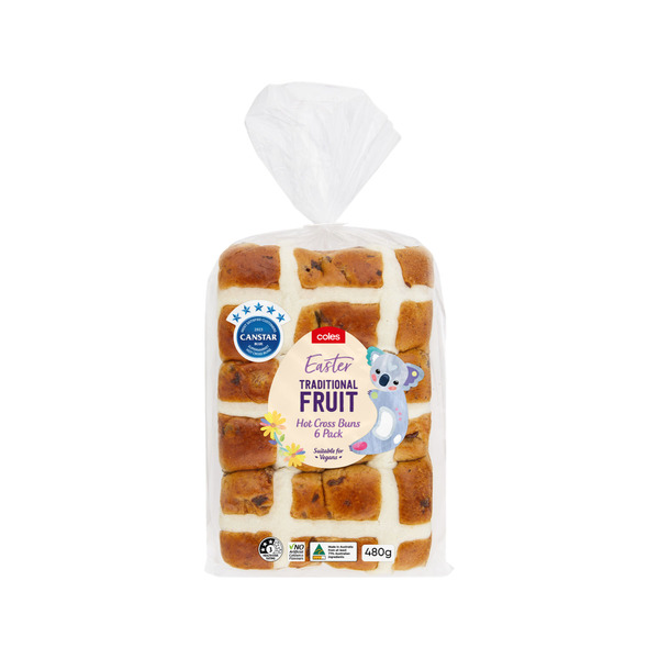 Coles Hot Cross Buns Traditional Fruit | 6 pack