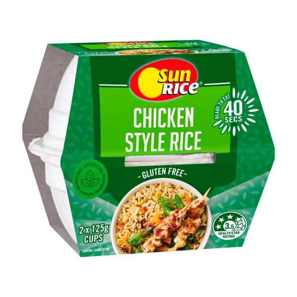 Sunrice Microwave Chicken Style Flavoured Rice Cups 2 X 125G 250g