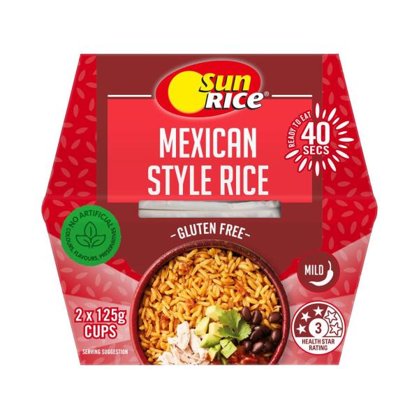 Sunrice Microwave Mexican Style Flavoured Rice Cups 2 X 125G 250g