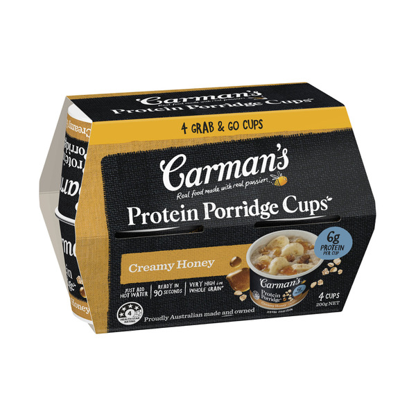 Carmans Protein Porridge Cups Honey 4 Pack