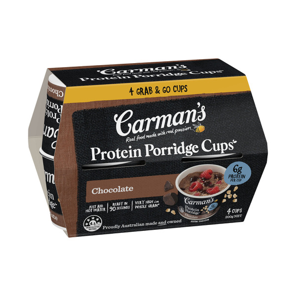 Carmans Protein Porridge Cups Choc 4 Pack