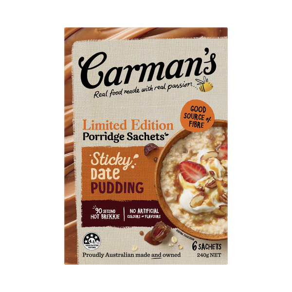 Carmans Porridge Sachets Limited Edition Sticky Date Pudding