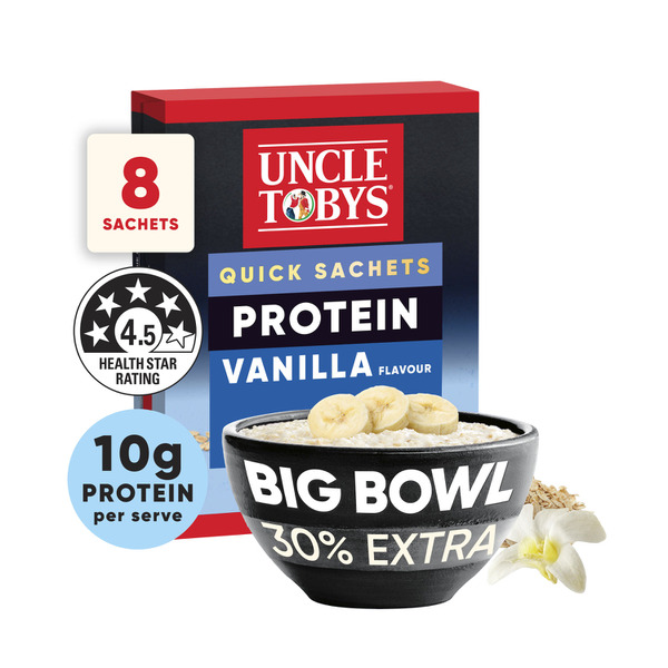 Uncle Tobys Oats Quick Sachets Big Bowl Vanilla Protein