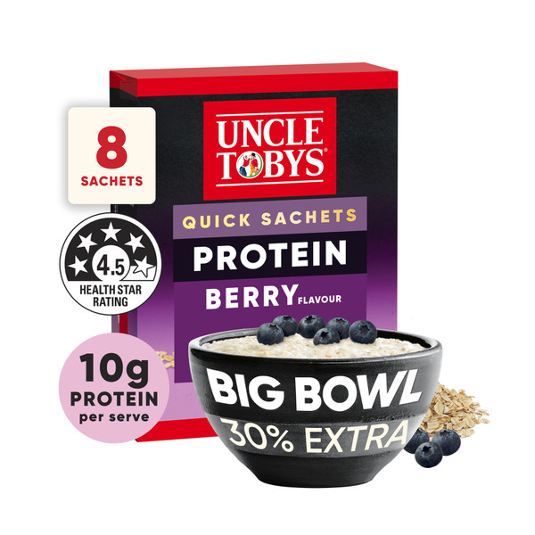 Uncle Tobys Oats Quick Sachets Berry Protein Big Bowl