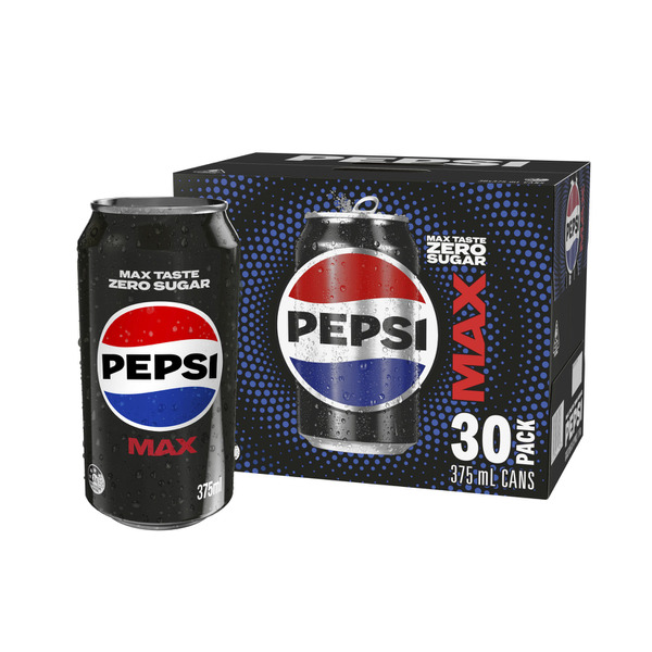 Pepsi Max No Sugar Cola Soft Drink Cans Multipack 375mL x 30 Pack