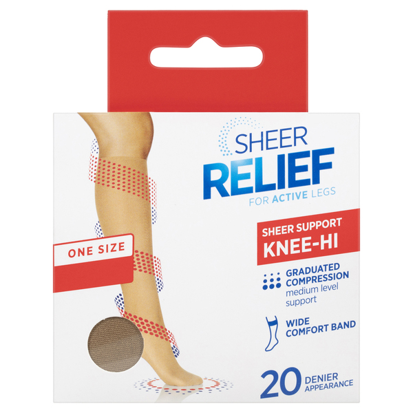 Sheer Relief 33085 OSFA Pantyhose Knee Hi Mid Beige