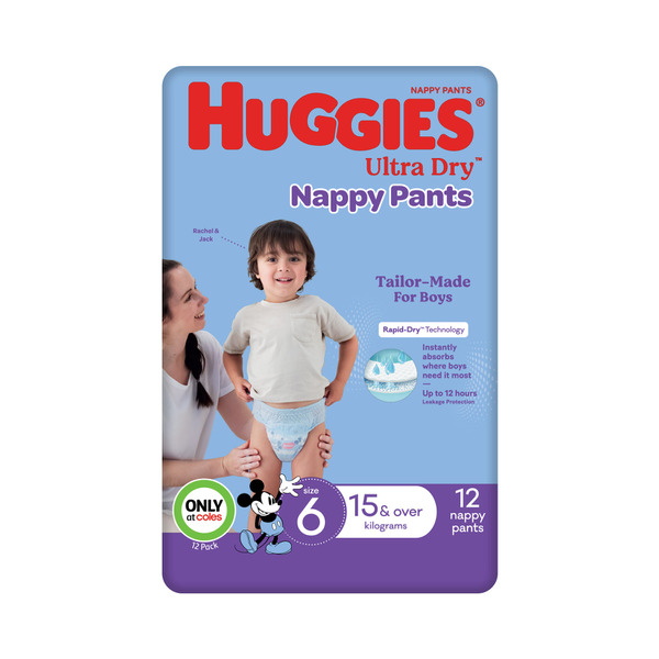 Huggies Ultra Dry Nappy Pants Boys Size 6 (15kg+) 12 pack