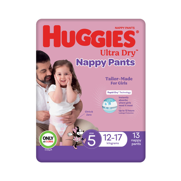 Huggies Ultra Dry Nappy Pants Girls Size 5 (12-17kg) 13 pack